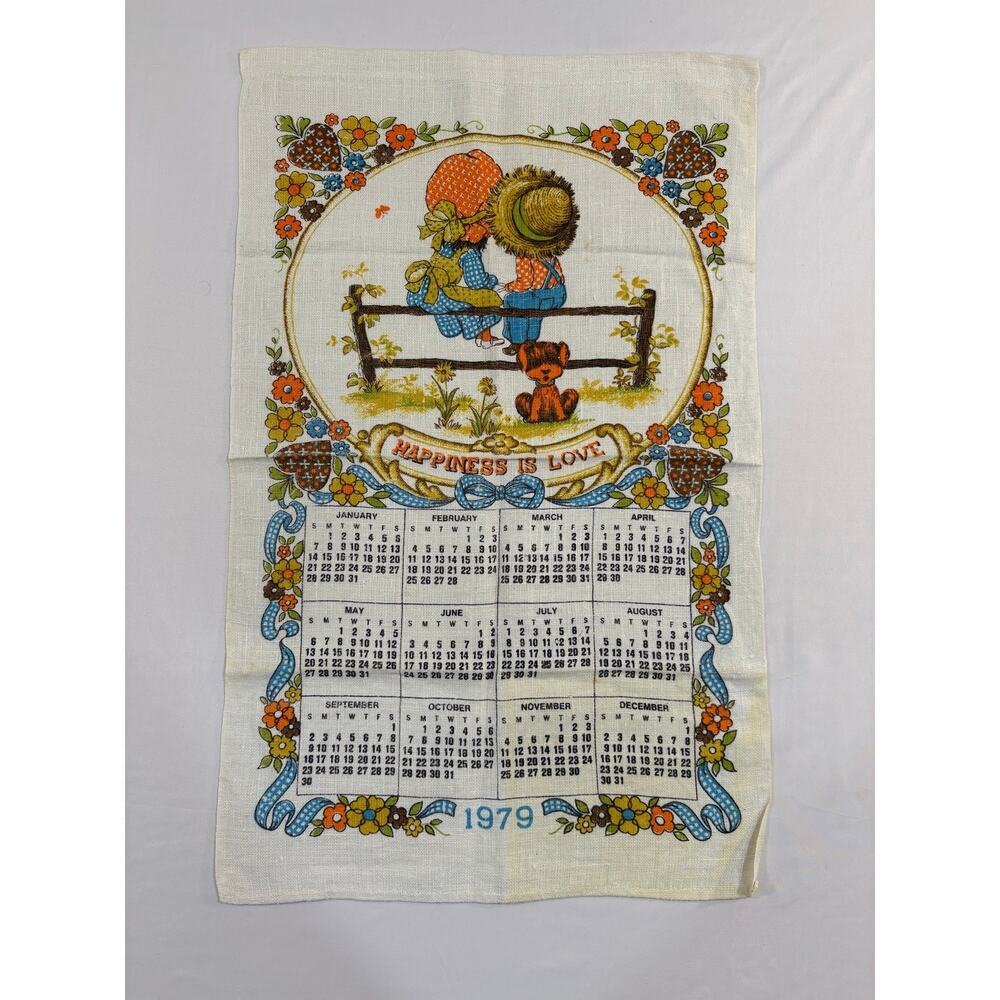 Vintage 1979 Happiness is Love Calendar Tea Towel